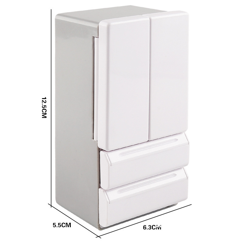 Miniature Scene Toy Double-Door Refrigerator with Lights, Realistic Model for Pretend Play, Desktop Decoration