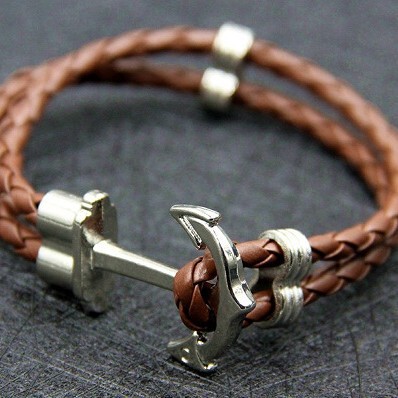 Cross-Border Aliexpress Hot-Selling New Woven Anchor Bracelet Nautical Navy Style Leather Bracelet Multi-Layer Men's Bracelet