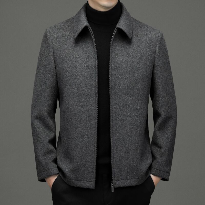Men's Wool Double-sided Wool Jacket Middle-aged Wool Top with Lips and Zipper Down Liner Detachable Wool Top for Men