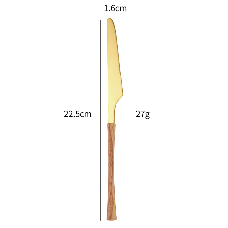 Creativo 430 imitación de acero inoxidable mango de madera cuchillo tenedor cuchara occidental carne cena cuchillo comida principal cuchara comida Internet celebridad vajilla postre cuchara