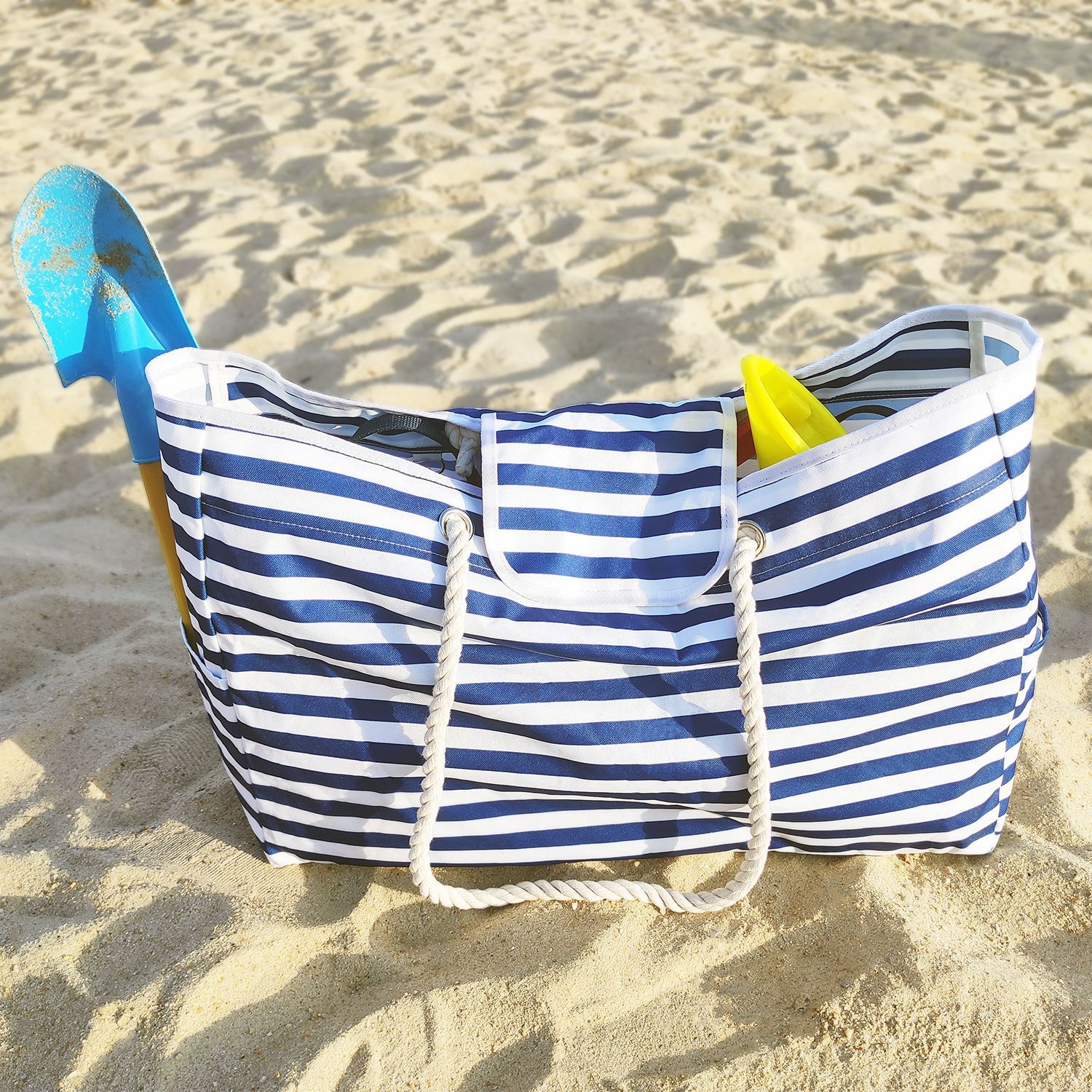 2022 summer hot selling large capacity beach bag blue and white stripe handbag cross-border supply spot wholesale