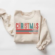 B 77005 Retro Christmas Letter Print Sweatshirt �}�Q��ĸ�l��