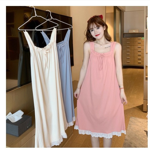 Princess Wind Hanging Pijamas mujeres de verano encaje medio largo simple y sexy leche de seda de comercio exterior ropa doméstica transfronteriza