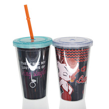 双层隔热咖啡杯夏季饮料吸管杯子透明带盖塑料杯韩国杯子定制LOGO