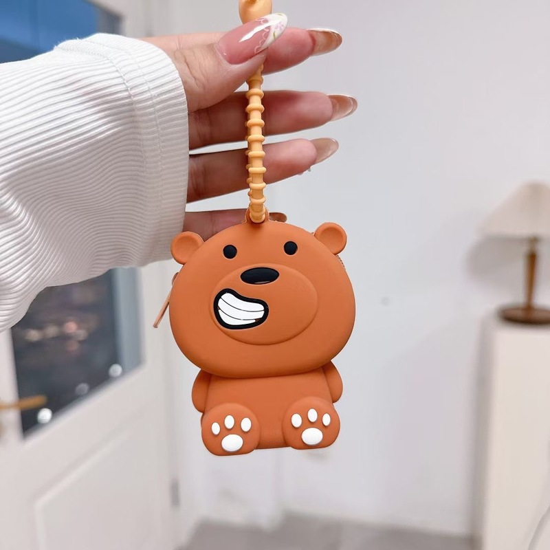 漫画パンダヘッドフォンバッグ小銭入れキーホルダー女性クリエイティブカエルコイン収納袋車のバッグキーチェーン|undefined