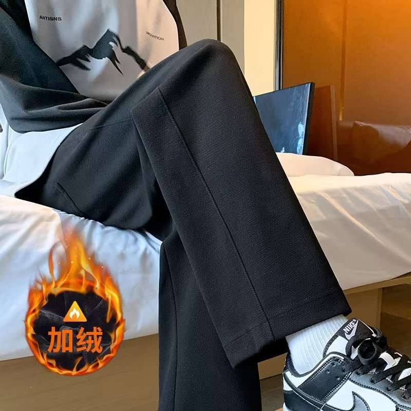 黑色阔腿裤男2024新款高腰垂感显瘦小个子直筒宽松休闲西装裤ins