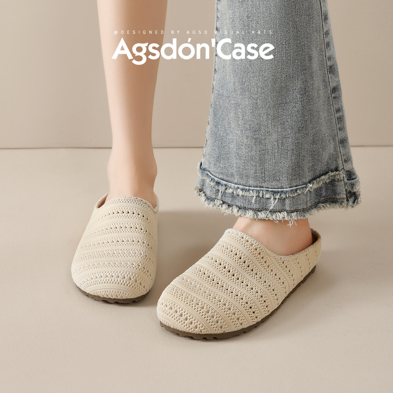 Augustion trenzado Baotou medias pantuflas mujer 2025 nuevo verano suela gruesa ropa exterior sandalias y pantuflas casuales