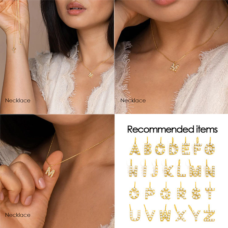 5g Weight Artificial Pearls Inlay Material Charms, Jewelry Accessories Classification 1 Piece Quantity Stainless Steel Material Letter Pattern Plating, Inlay Design 1 Piece Stainless Steel Artificial Pearls Letter 2