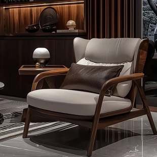 New Chinese Style Solid Wood Sofa Chair Single Chair Designer Balcony Study Office Leisure Chair Lazy Chair Home
