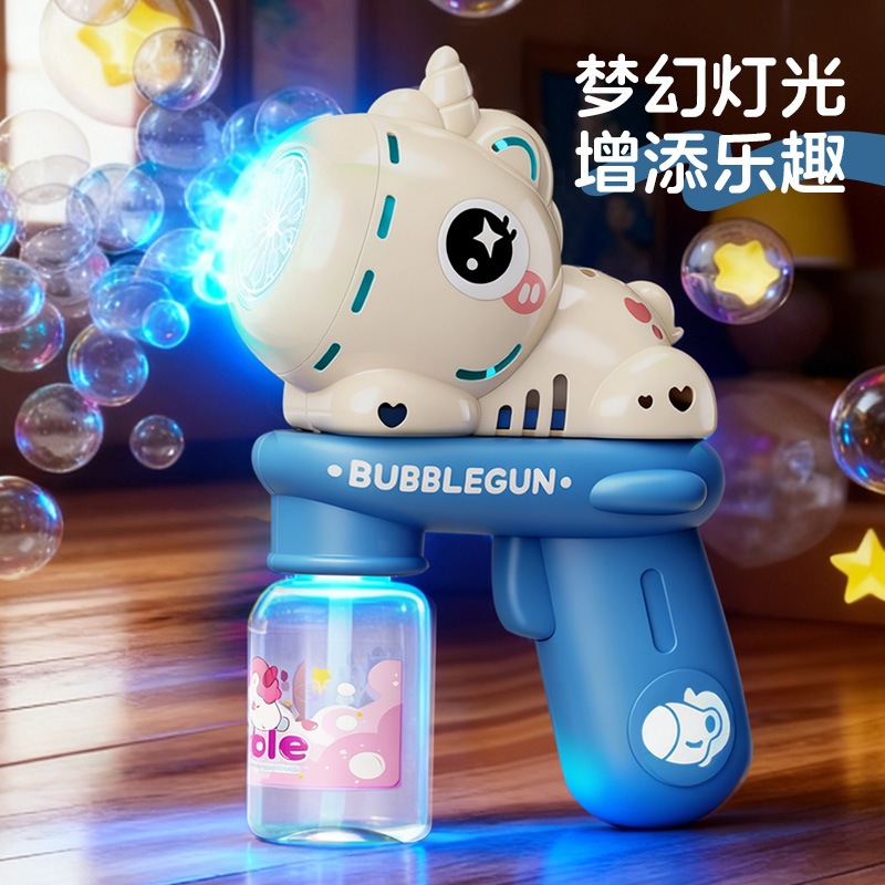 Actualización de la pistola de burbujas de dibujos animados eléctricos con un botón de burbujas con iluminación para bebés de seguridad no fugas de agua juguetes de burbujas al aire libre