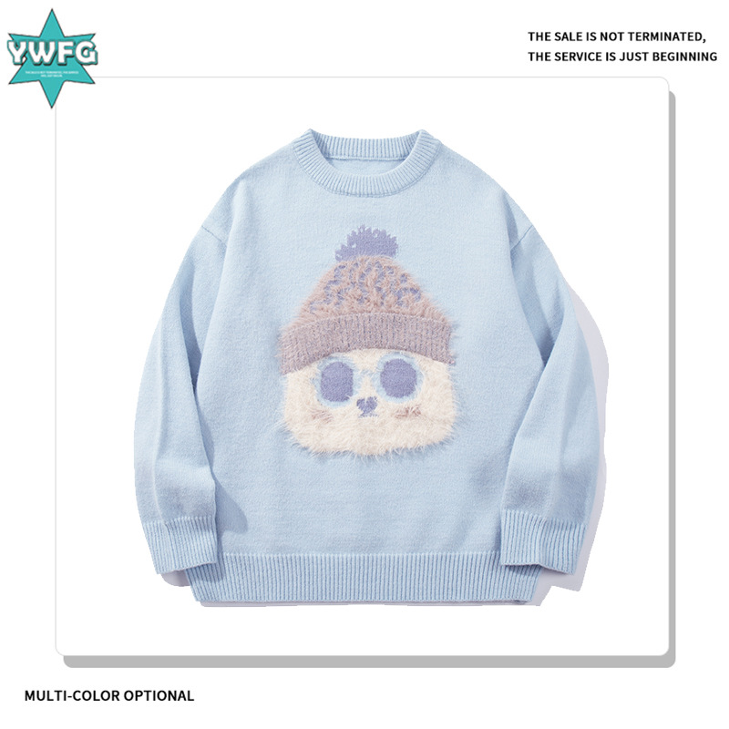 YWFG ropa de mujer americana encantadora dibujos animados 2024 Año Nuevo otoño pareja superior versátil cuello redondo manga larga jersey image 3