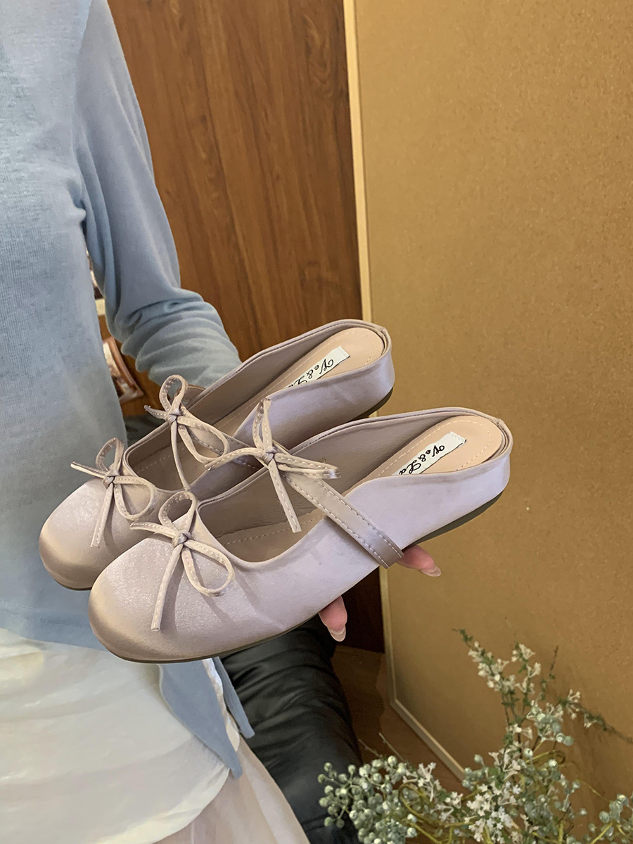 Inner realce francés púrpura Baotou medias pantuflas mujer 2025 nuevo estilo primavera y verano lazo Mary Jane Ballet zapatos individuales