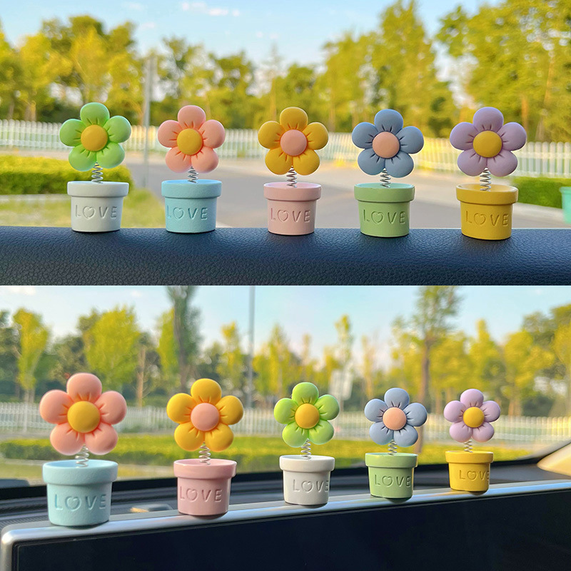 Nuevos adornos de coche, macetas pequeñas frescas, plantas en macetas, lindas cabezas, decoraciones de la consola central del coche