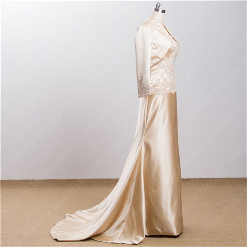 Champagne color foreign trade mother's satin dress evening dress bride mother