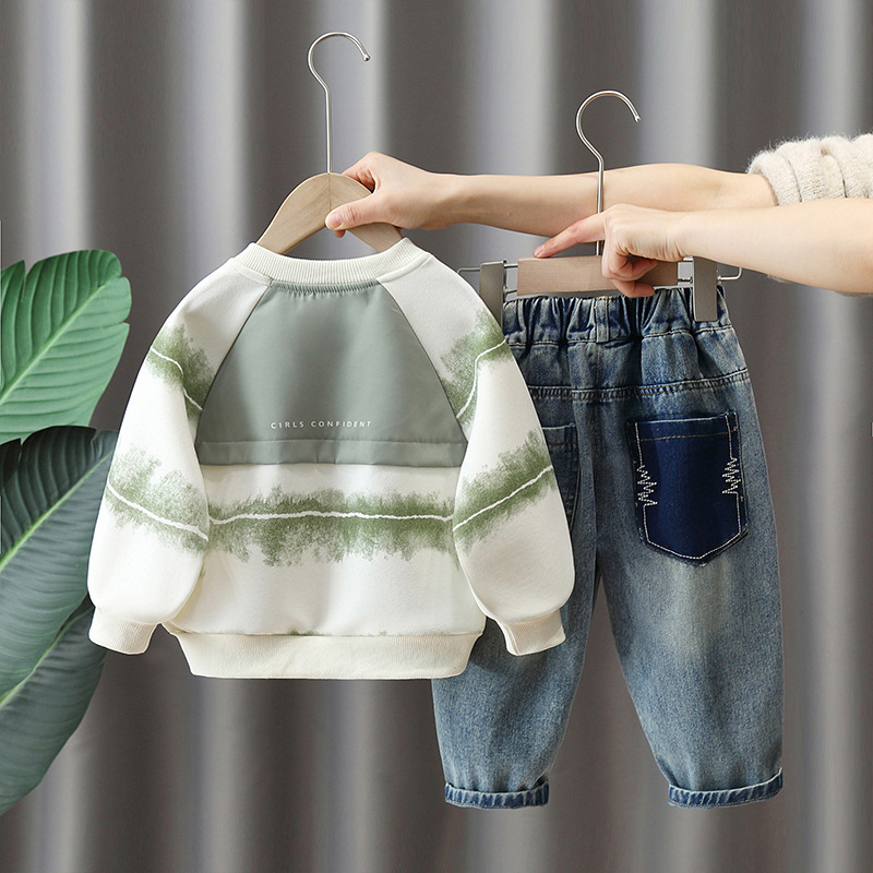 7611 traje de primavera para niños 2025 nuevo suéter de primavera y otoño para niños guapos de dos piezas para niños