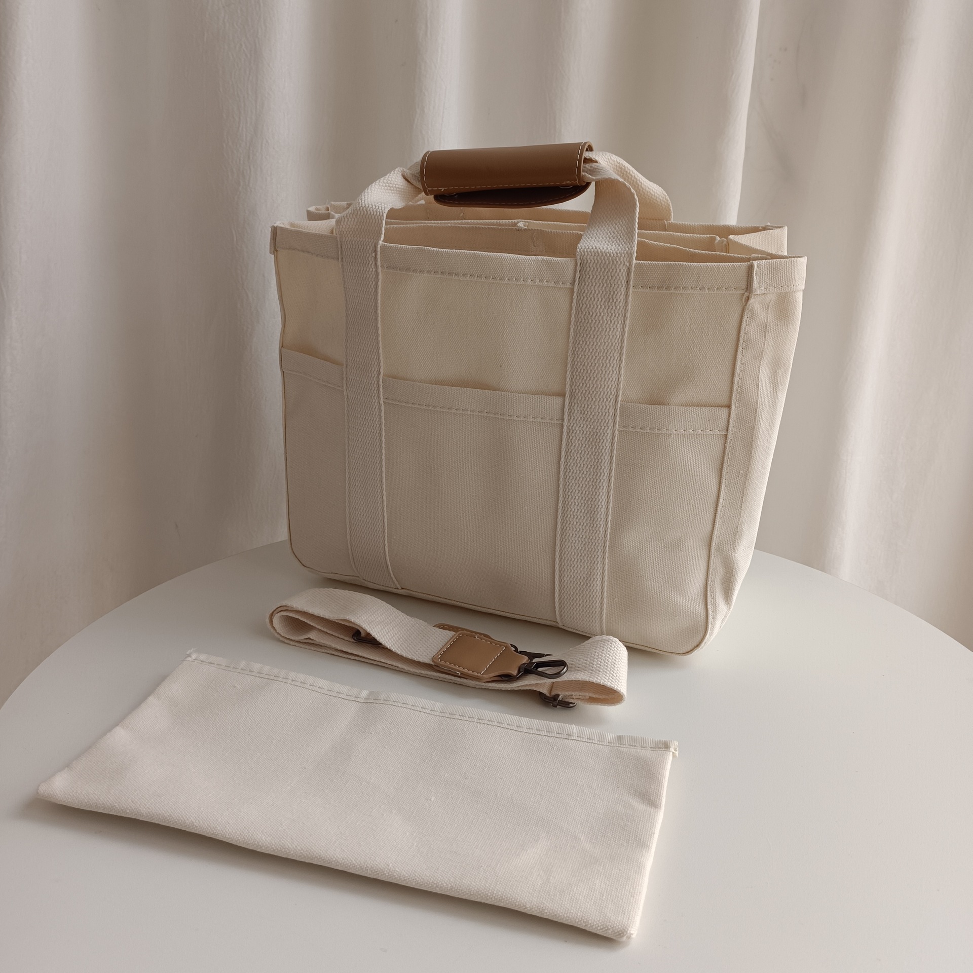 韓国ins多分格キャンバスバッグ通勤バッグ外出母子ママバッグ多層トートバッグ斜め掛けバッグ