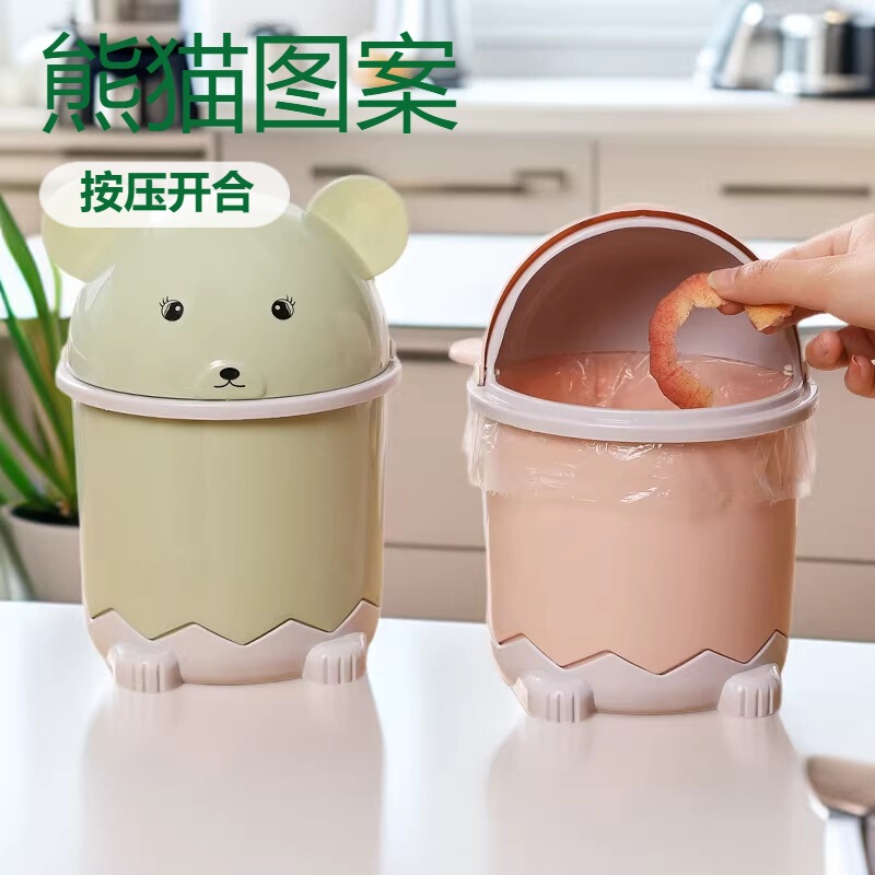 Panda Flip-Top Desktop Trash Can Bathroom Cartoon Storage Bucket Home Living Room Thickeneded Paper Basket Wholesale