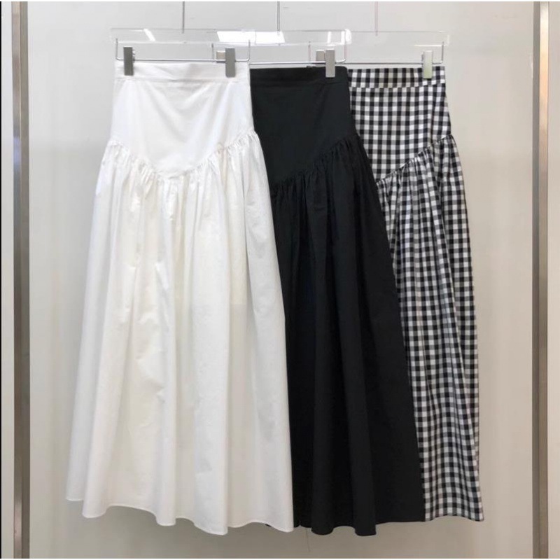 韓国の新しい夏のレトロな多用途ハイウエストスリムチェック柄スカート女性用ロングスカート|undefined