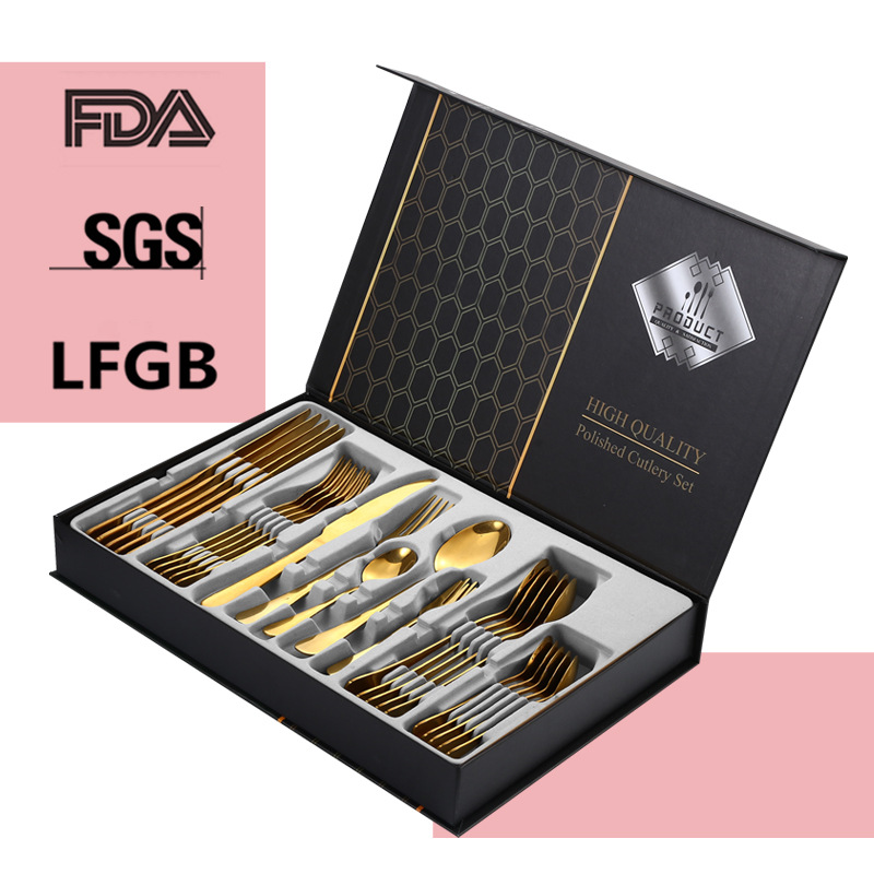 1010 cinco piezas principales transfronteriza cuchillo de comida occidental, tenedor y cuchara traje de caja de regalo