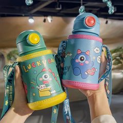 批發兒童真空彈跳316不鏽鋼吸管保溫杯兒童卡通保溫杯帶杯套