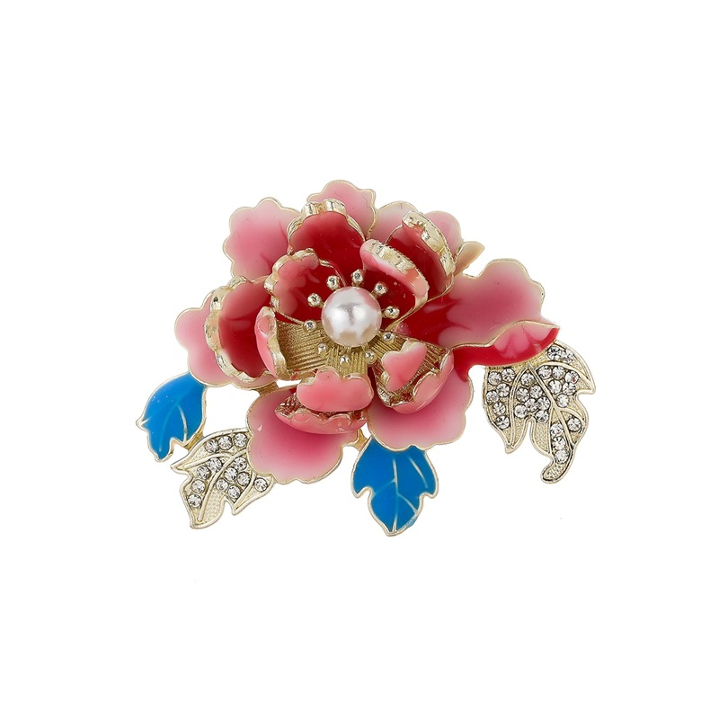 Chinese Style Enamel Peony Flower Brooch for Women, High-End Pearl Flower Corsage, Versatile Personalized Cheongsam Clothing Pin Accessories