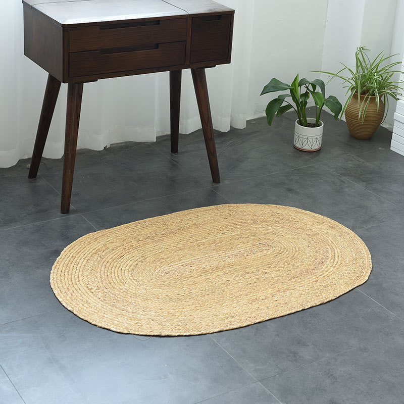 Alfombra de piso tejida de ratán, alfombra ovalada de paja, alfombra redonda de paja tejida para dormitorio, alfombra para casa de huéspedes, estilo moderno.