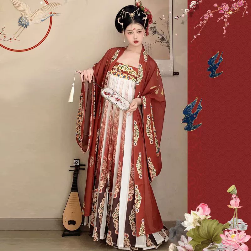 Оригинальная аутентичная династия Хань [Ланси] Юбка длиной до груди в стиле Тан, повседневная легкая рубашка с большими рукавами, полный комплект весенне-летней династии Хань.