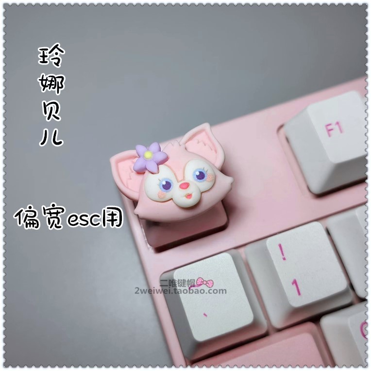 送料無料ピンクかわいい漫画猫の爪バニー立体ラウンドリボン美少女低軸キーキャップメカニカルキーボード|undefined