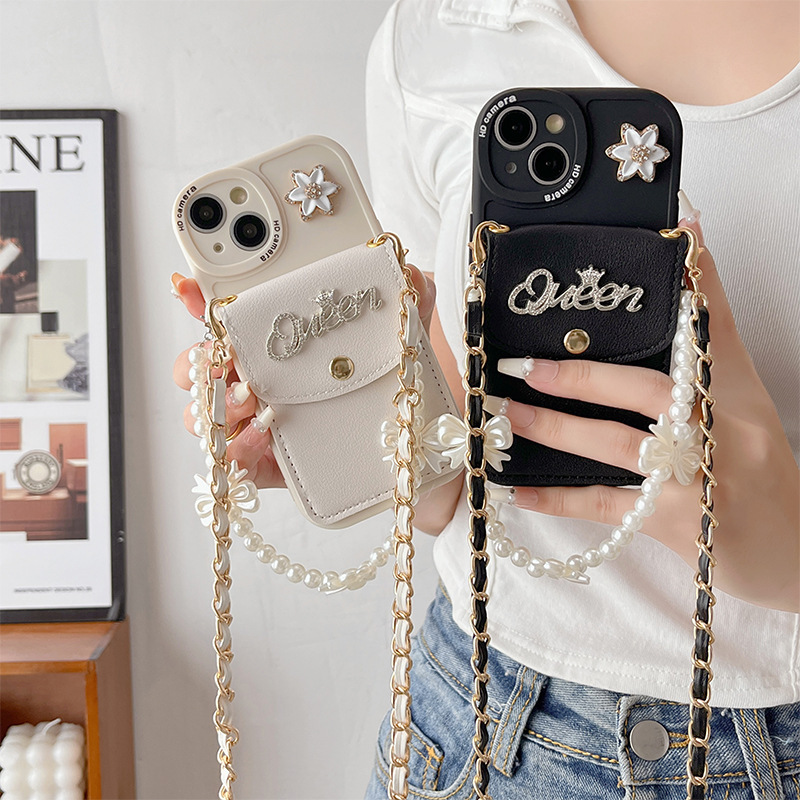 Suitable for iPhone 17 Wallet Card Holder Phone Case Apple 16 Bow Pearl 14 Bracelet 13 Fine Hole Xr Flower Suitable for iPhone 17 Wallet Card Holder Phone Case Apple 16 Bow Pearl 14 Bracelet 13 Fine Hole Xr Flower