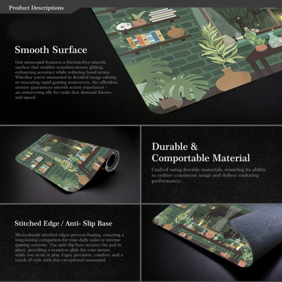 Cross-border Hot Selling Cute Frog Mouse Mat Large Desktop Mat Kawaii Green Desk Decorative Mat Rubber Non-slip