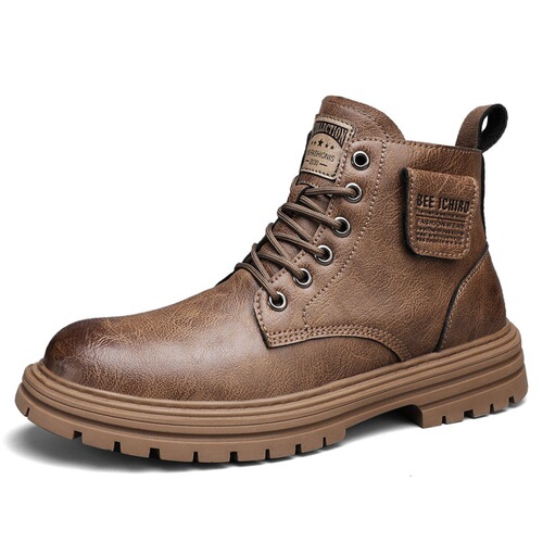 Winter British style thin velvet high-top leather boots new men's casual fashion Martin boots retro versatile workwear men's shoes