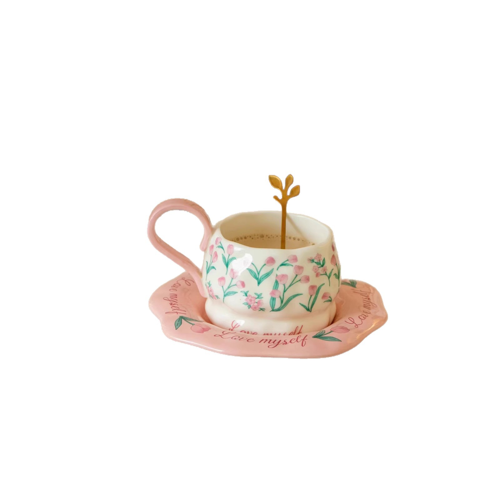 Creativo lirio campanas de flor de cerámica taza de plato combinación de té de la tarde taza de café de alta cara para chicas taza de regalo de agua