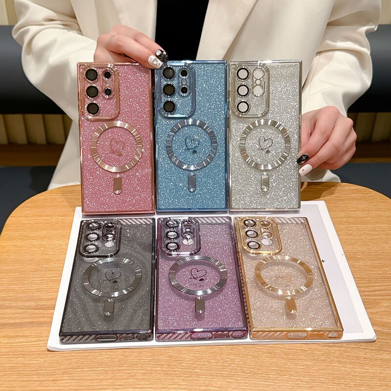 Suitable for Samsung S25Ultra Electroplated Heart S24 Magnetic S22 Mobile Phone Case S25 Glitter S23 Transparent Protective Case Suitable for Samsung S25Ultra Electroplated Heart S24 Magnetic S22 Mobile Phone Case S25 Glitter S23 Transparent Protective Case