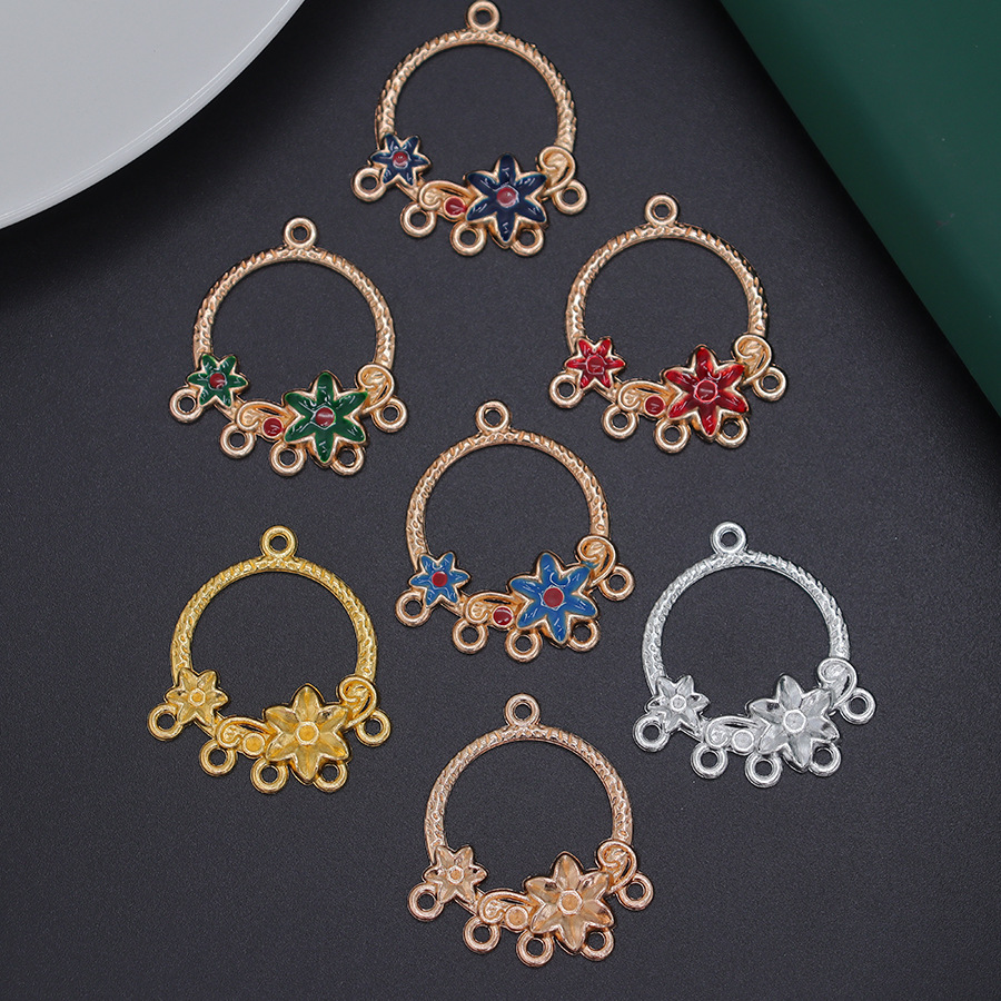 diy合金电泳保色古风双花六吊滴油小圈配件发簪步摇流苏吊坠配件