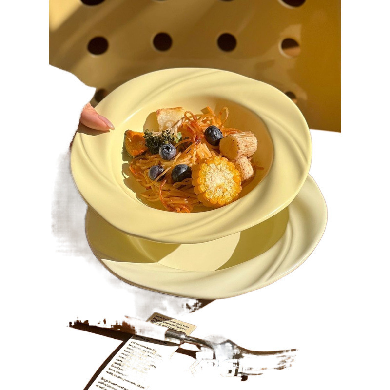 高颜值ins简约奶油盘子西餐塑料高级感盘意面餐盘甜品家用沙拉盘|undefined