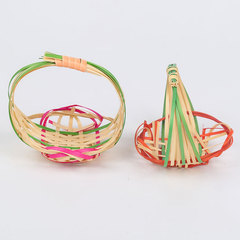 Three-color small handle basket bamboo woven handicraft small basket mini bamboo basket fruit basket decoration snack basket Linmang