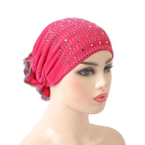 Fashion crystal hemp hot diamond plate flower bottom hat Baotou headscarf Arabic scarf wholesale H008