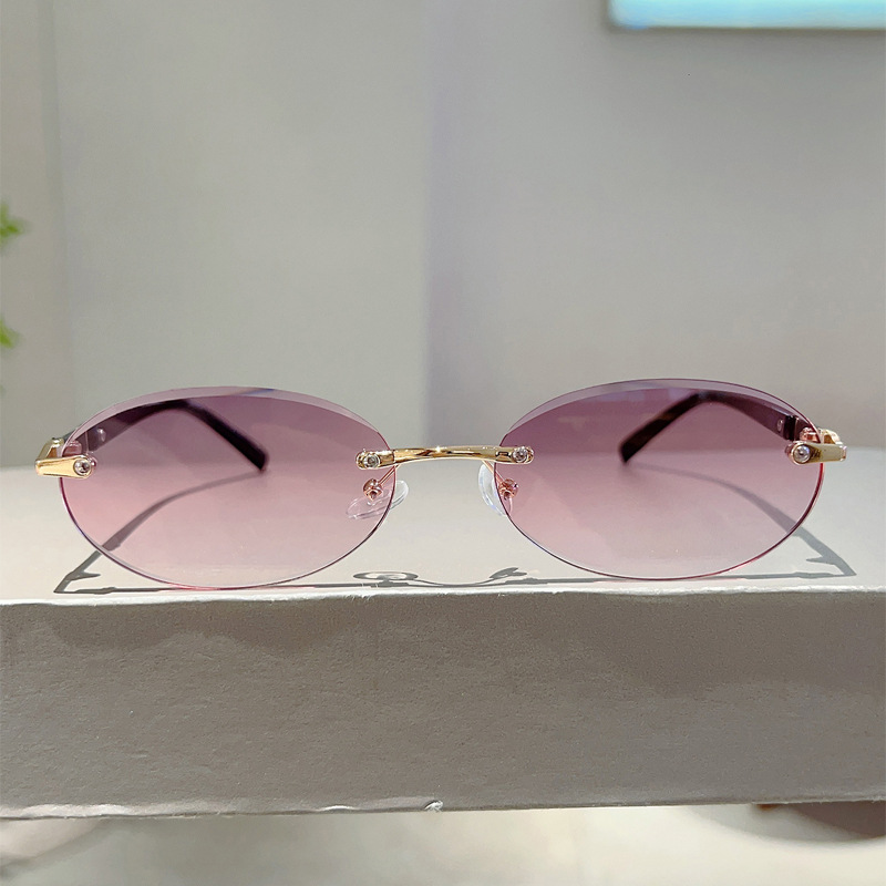 Ovale Rahmenlose Sonnenbrille Für Damen Modisches Trend Accessoire_voghion.com