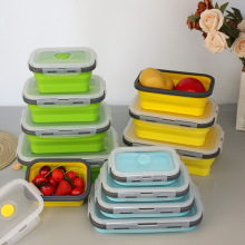 厂家现货硅胶饭盒可折叠微波炉硅胶便当盒冰箱收纳盒保鲜盒套装