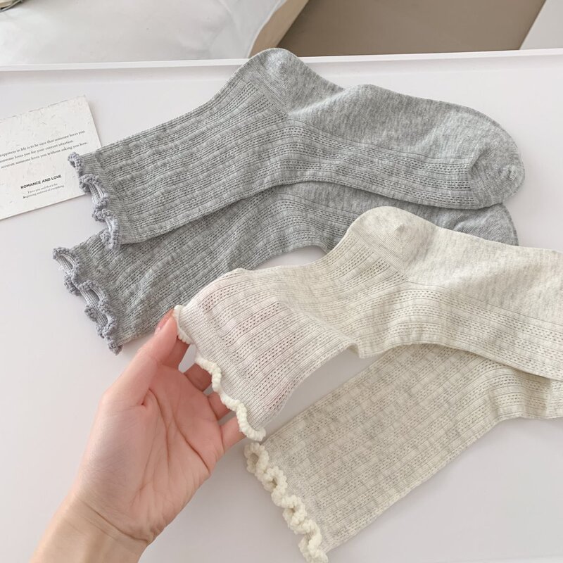 Socks for Women in Spring and Summer Thin Mid-Calf Socks Pure Color Mesh Breathable Women's Socks Deodorant Fungus Edge Preppy Style Pile Socks
