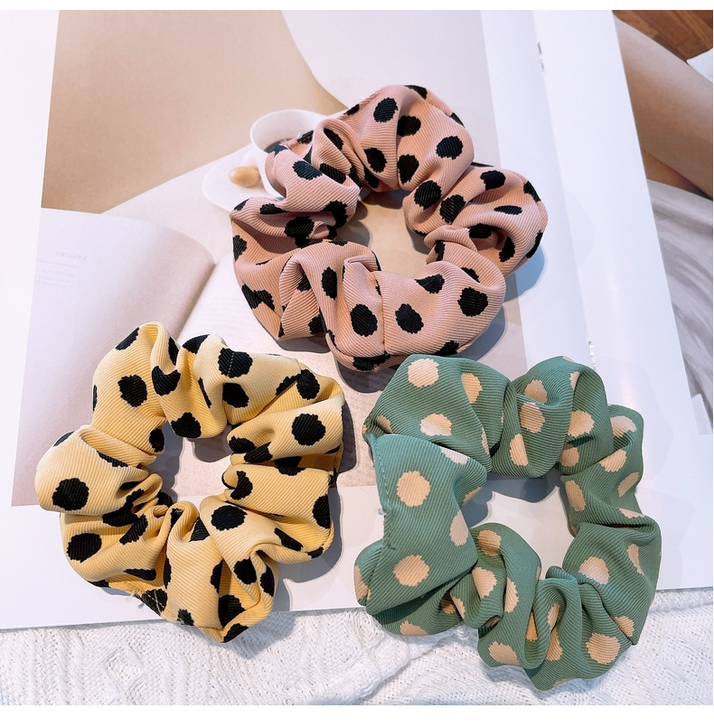 15g Weight Headwear Classification Birthday Occasion Geometric Pattern Women'S Gender Retro Style Khaki, White, Green, Blue, Yellow, Black Color Korean Retro Letter Wave Dot Hair Scrunchies 24