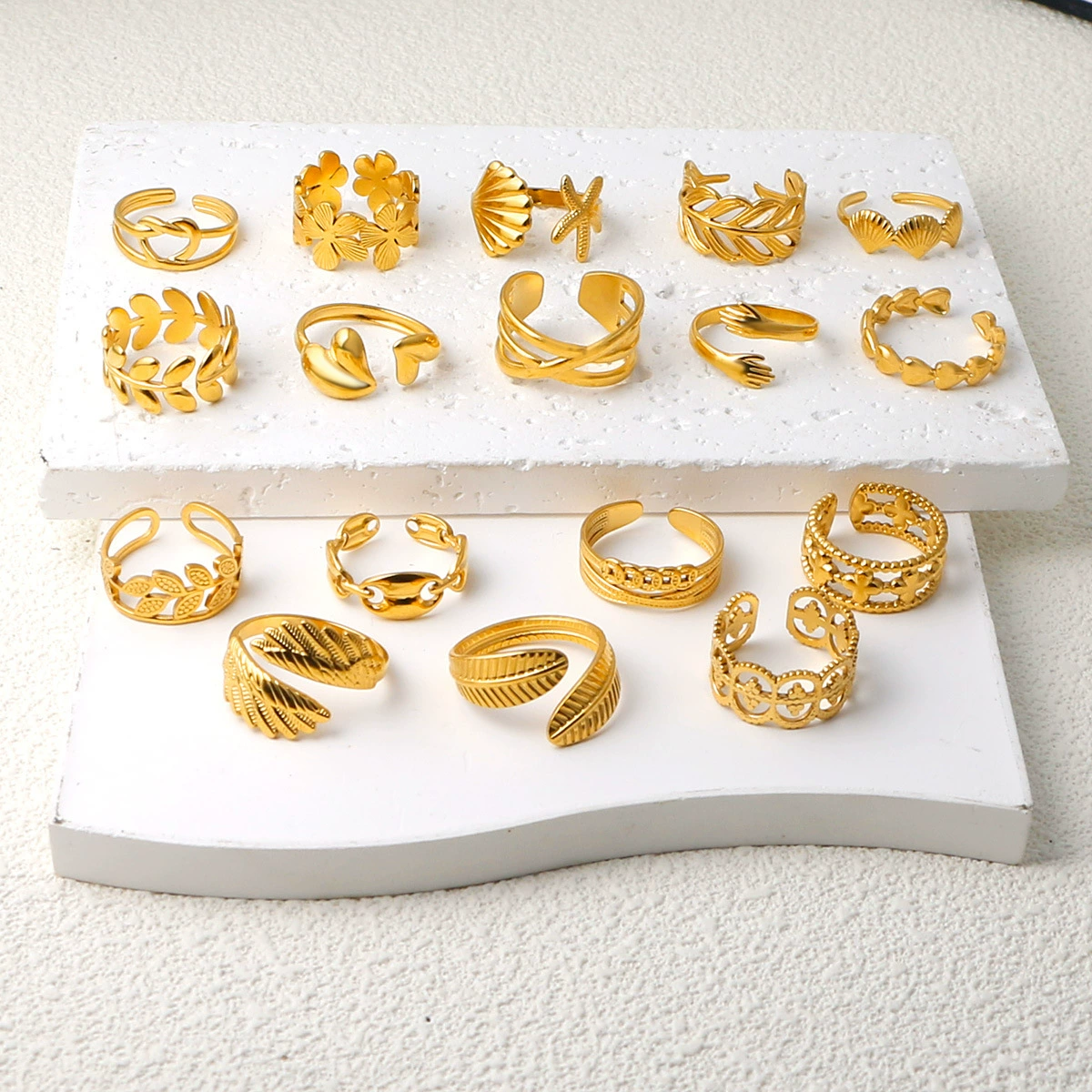 Европейские и американские трансграничные ins ветер из нержавеющей стали открытые кольца женские ретро преувеличение геометрические нерегулярные 18K золотые кольца