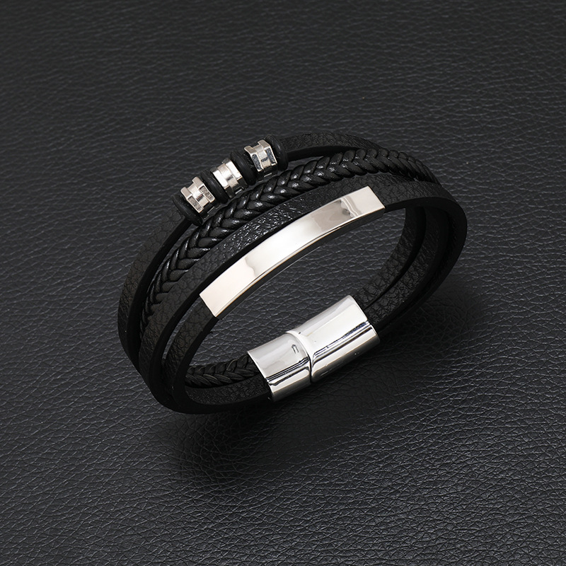 Retro Solid Color Alloy Leather Men's Bracelets Men Cord & Leather Bracelets display picture 5