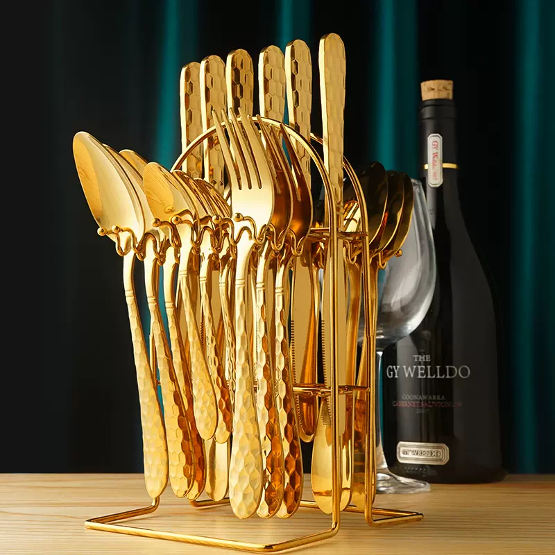 亚马逊不锈钢餐具24件套装复古西餐四主件跨境餐具架礼盒套装产品