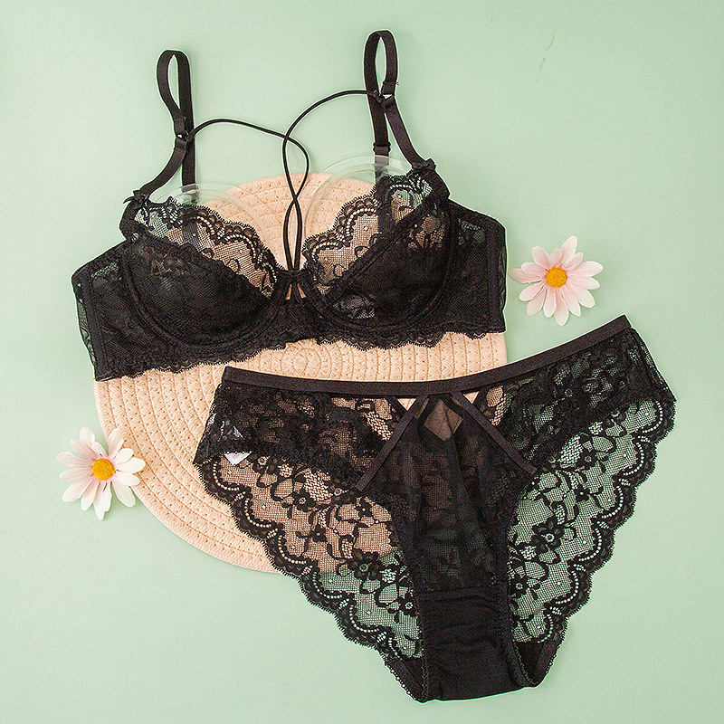 Conjunto de sujetador de encaje personalizado, pecho grande, sexy, anillo de acero transparente, talla grande, sujetador de copa de cristal fino para niña, ropa interior