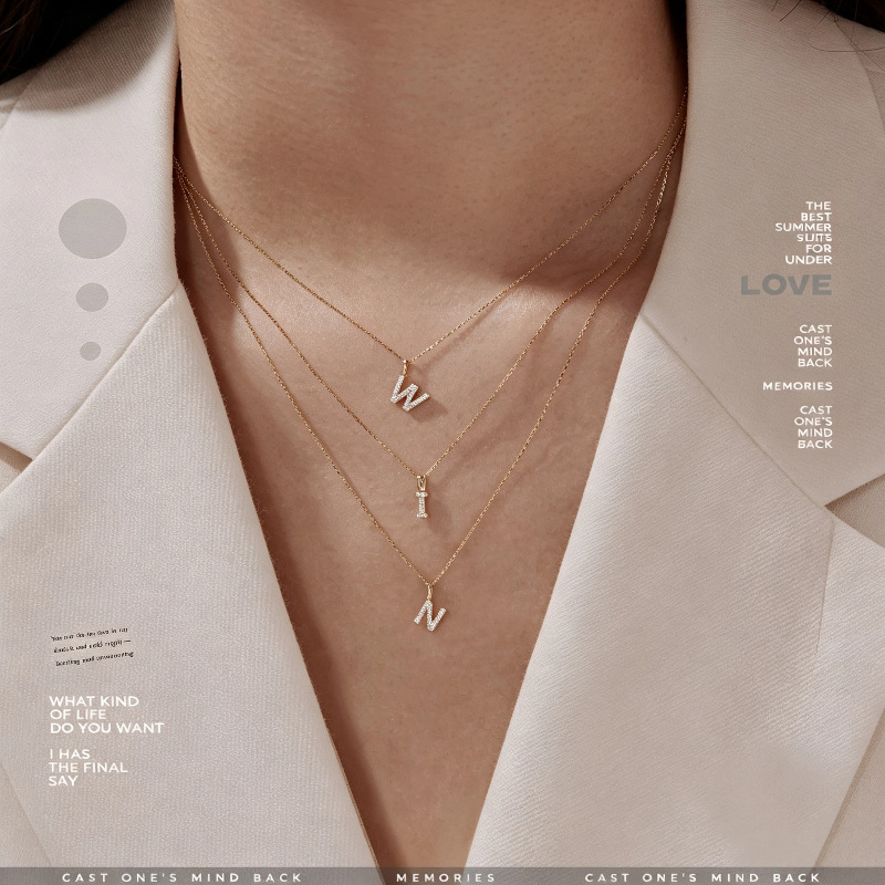S925 Sterling Silver Plated with 18K Gold, 26-Letter Name Pendant Necklace for Women, Creative and Personalized DIY Accessory