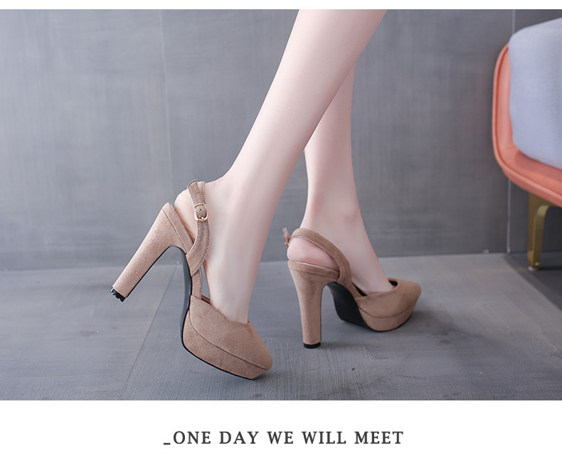 Fashion Pointed Toe High-heeled Thick-heeled Suede Sandals display picture 5