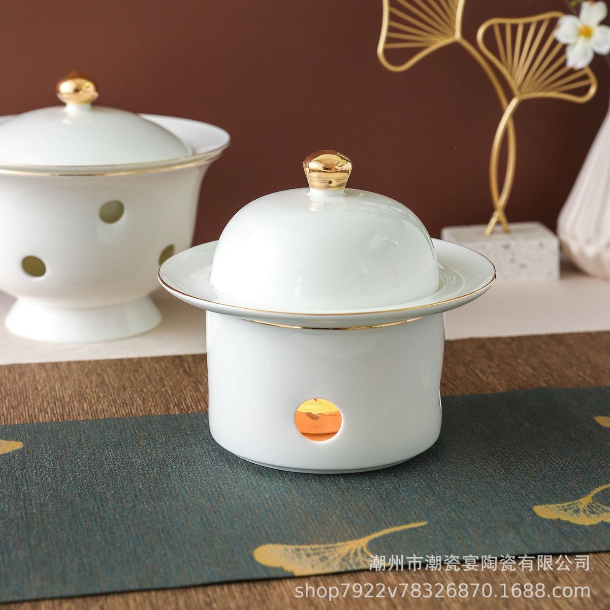 Olla de porcelana de hueso de Phnom Penh con tapa, olla de nido de pájaro, olla de ginseng de alas, olla de calentamiento de velas, logotipo personalizado para el hogar