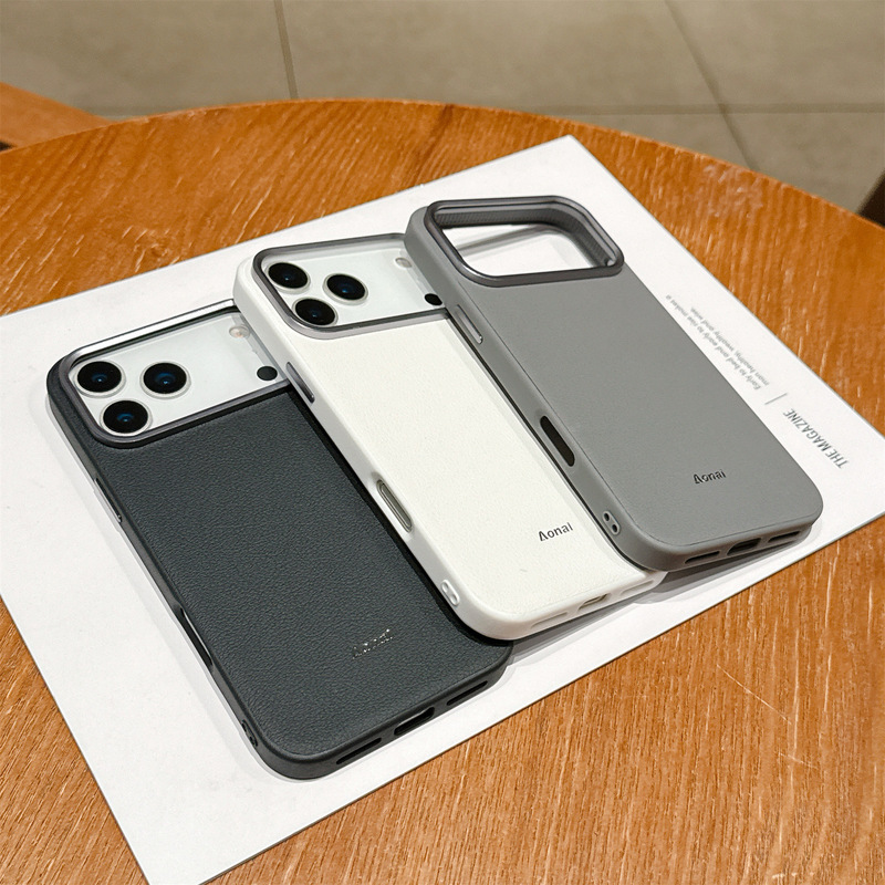 Suitable for iPhone 17Promax Mobile Phone Case Apple 16 Metal Ring Plain Leather 15Pro Pebbled Protective Cover Suitable for iPhone 17Promax Mobile Phone Case Apple 16 Metal Ring Plain Leather 15Pro Pebbled Protective Cover