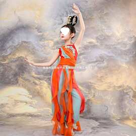 新款女童西域敦煌飞天乐鼓舞蹈裙汉服儿童女演出服异域风情古典舞